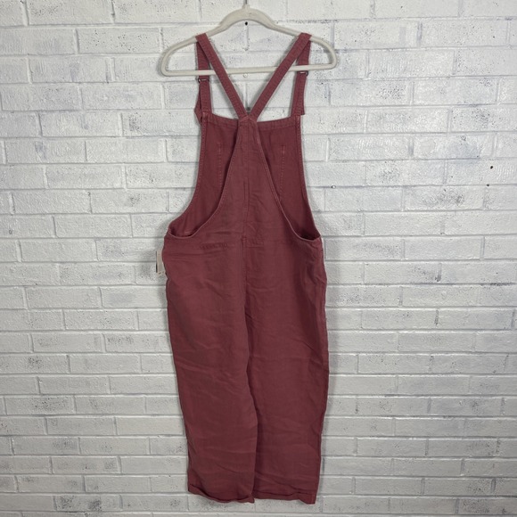 Aerie Linen Blend Red Rust Overalls Womens Size L Straight Leg Pockets Casual - Picture 2 of 11